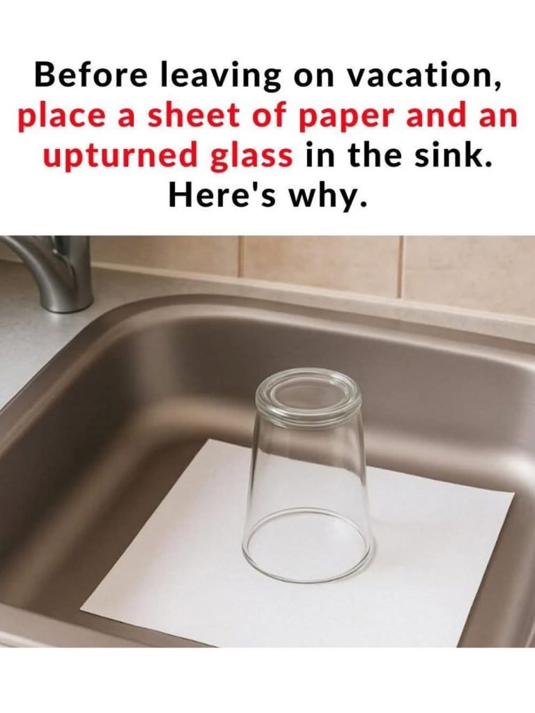 Here’s why you should always leave an upturned glass and a piece of paper in the sink before going on vacation