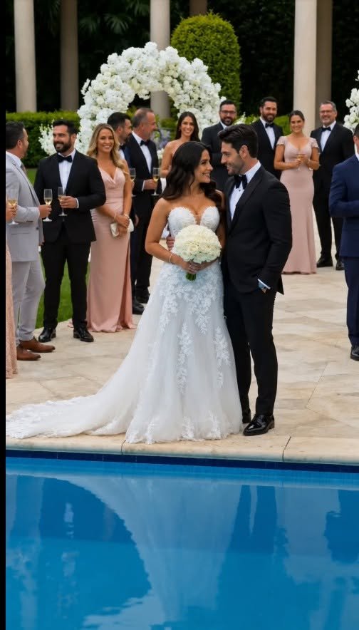 My husband pushed me into the pool on our wedding day… But what I screamed as I got out of the water took everyone’s breath away