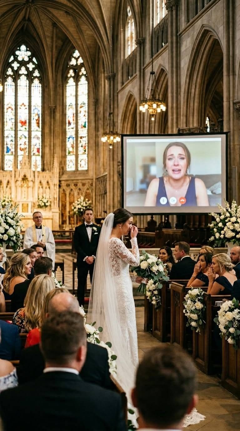 The Bride’s Maid of Honor Suddenly Appeared on the Cathedral Screen Mid-Wedding — “I’m Carrying Nathan’s Baby,” She Announced With a Laugh Over the Live Mic. But the second the groom realized the entire church heard every word, his mother’s face turned completely white…