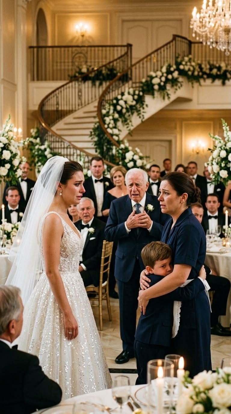 The Maid Was Slapped for Touching the Bride’s Wedding Dress at a Luxury Rehearsal Dinner — “People Like You Don’t Put Their Hands on Dresses Worth More Than Their Entire Lives,” the Bride Sneered… But the Little Boy’s Next Words Left the Entire Mansion in Dead Silence…