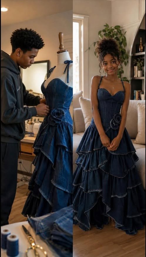 My Stepmom Refused to Give Me Money for a Prom Dress – My Brother Sewed One from Our Late Mom’s Jeans Collection, and What Happened Next Made Her Jaw Drop
