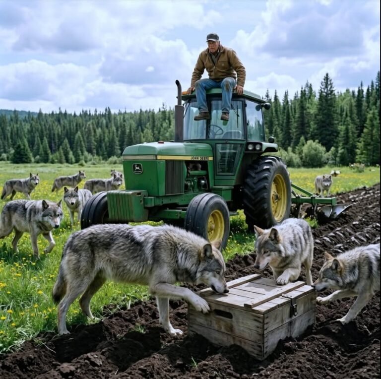 A quiet farmer saw wolves circling a wooden crate at the edge of his field — but the strangest part was that they seemed to be waiting for him