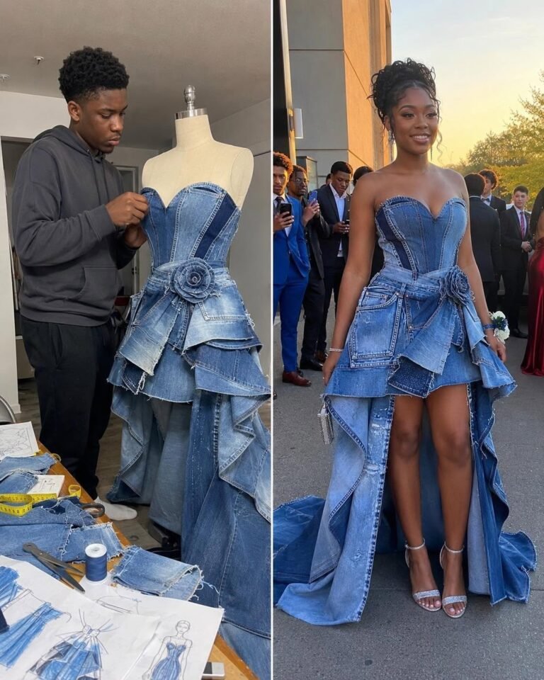 My Stepmom Laughed at the Prom Dress My Brother Sewed From Our Late Mom’s Jeans — By the End of the Night, the Whole School Knew the