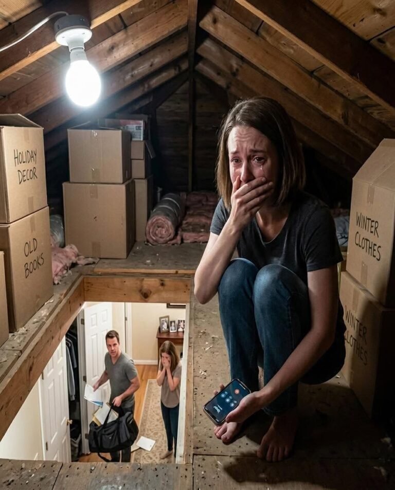 My sister called me at midnight and whispered, “Turn off every light. Go to the attic. Don’t tell your husband.” I thought she was losing her mind — until I looked through the floorboards….