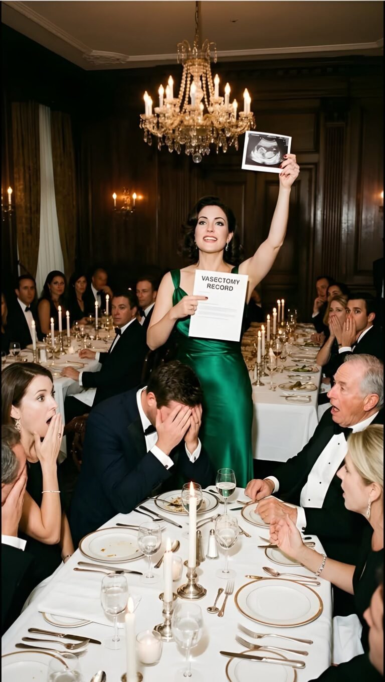 I never told my arrogant in-laws that my husband had secretly gotten a vasectomy four years ago. For two years, they tormented me for being “barren.” At Thanksgiving dinner, my father-in-law slid divorce papers across the table in front of twenty guests, while my mother-in-law paraded in his new mistress. “Sign it and leave,” he sneered. “Our dynasty needs an heir.” I didn’t cry. I calmly signed the papers. Then, my lawyer friend tossed two documents onto the table: my husband’s vasectomy records, and my 8-week ultrasound showing a miracle pregnancy. The room went dead silent. My father-in-law turned pale, and my ex-husband froze in terror. “You wanted an heir,” I smiled, walking out. “But you just legally signed away all your rights to my miracle baby.”