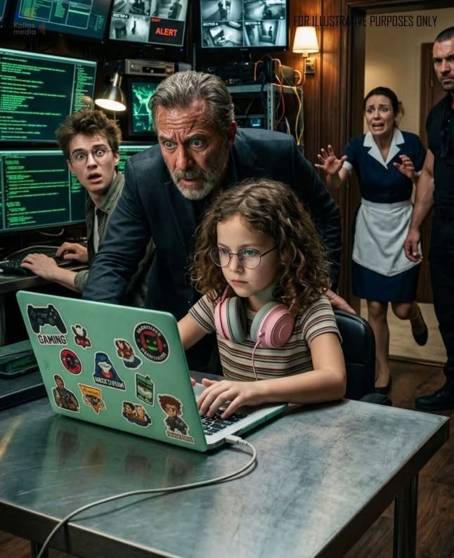 THE MAID’S DAUGHTER WALKED INTO A MAFIA BOSS’S WAR ROOM HOLDING A MINT-GREEN LAPTOP May 28, 2026 Andrea Mike Vincent Calder had sixteen minutes to lose everything. Not money. He had more money than he could burn in three lifetimes. Not property. Buildings could be replaced. Cars could be replaced. Even men, if a man had lived long enough in Vincent’s world to admit the ugly truth, could be replaced. But secrets were different. Secrets were bones. And on a cold Tuesday morning beneath his Long Island estate, every bone in Vincent Calder’s empire was being dragged into the light. The underground security room looked like the inside of a government bunker: concrete walls, steel doors, black glass, sixteen monitors, and a central table polished so clean it reflected the panic of every man standing around it. Across all sixteen screens, green code poured downward like rain. Names appeared. Payments. Safe houses. Weapons shipments. Judges. Cops. Bankers. The hidden accounts Vincent had buried under shell companies in Delaware, Nevada, and the Cayman Islands. The names of men who had sworn loyalty to him, men who had killed for him, men who would be dead by sundown if those files went public. In the corner of the central monitor, a red countdown pulsed. 16:04. 16:03. 16:02. His tech chief, Aaron Bell, had both hands on the keyboard, but his fingers were no longer moving with confidence. They twitched. Missed keys. Corrected themselves too late. “Boss,” Aaron said, his voice cracked dry, “I can’t kill it.” Vincent did not shout. He had learned young that men shouted when they were afraid of not being heard. Vincent Calder had never needed volume. When he spoke quietly, dangerous men leaned closer. “What do you mean you can’t kill it?” Aaron swallowed. Sweat rolled from his temple to his jaw. “It’s not sitting on the drives. It’s running in active memory and cloning itself between machines faster than I can isolate it. Every time I cut one tunnel, it opens three more.” Vincent looked at the screen. 15:41. Behind him stood Cole Maddox, his right hand, his shadow, the one man in the house who had never once flinched during a negotiation, a shooting, a funeral, or a betrayal. Cole wore a dark suit with no tie, one hand resting near the inside of his jacket. Vincent could feel the tension in him. That bothered him. Cole did not tense unless blood was coming. “Russo?” Vincent asked. Cole’s jaw flexed. “Could be.” “Not could.” Aaron shook his head before Cole could answer. “The trace bounces through half the planet. But whoever built this knew our architecture. They knew where to cut. They knew the old backup routes. They knew the dead server under the wine cellar that even I forgot existed.” A bad silence followed. Men in Vincent’s world did not fear bullets the way ordinary people did. Bullets were simple. Bullets made noise. Bullets came from a direction. This was different. This was a knife inside the walls. Vincent turned to the guards at the door. “No one leaves the estate. No one uses a phone. Shut down every car, every gate, every camera that isn’t hardwired to this room.” One guard nodded and reached for his radio. Before he could speak, the steel door behind them opened. Not by force. Not by code. It opened slowly, as if someone had pushed it with the tips of small fingers. A little girl stepped into the most protected room in Vincent Calder’s house. She wore denim overalls over a yellow sweater. Her brown curls were tied badly on one side, and round glasses sat crooked on her nose. A pair of pink headphones hung around her neck. In both arms, she hugged a mint-green laptop covered in star stickers, a faded NASA decal, and one silver unicorn. Every gun in the room moved. The little girl froze. Then she whispered, “I’m sorry. I think I’m lost.” Aaron spun around. “Get her out!” Vincent raised one hand. Every man stopped. He knew the child. Not well, but he knew everyone who slept under his roof. Her name was June Whitaker. Eight years old. Daughter of Grace Whitaker, the quiet new maid who moved through the mansion like she was apologizing to the floorboards. Grace had started four months ago. She was pale, proud, and sick in a way she tried to hide. Vincent noticed things other people missed: how her fingers trembled when she carried laundry, how she paused at stair landings with one hand against her ribs, how her smile sometimes arrived half a second later than it should have because she had to summon breath first. June looked from the men to the screens. Her frightened expression changed. It did not become calm. Not exactly. It became focused. “Oh,” she said. Vincent looked down at her. “Oh?” June pushed her glasses up. “That’s not a normal leak.” Aaron barked a humorless laugh. “Thank you, Professor Kindergarten.” June ignored him. Her eyes moved from screen to screen. “It’s not trying to steal your files anymore. It already copied what it wanted.” The room went colder. Aaron stopped breathing for a second. Vincent turned fully toward her. “Say that again.” June hugged the laptop tighter. “The timer isn’t for stealing. It’s for publishing. The stealing happened before the countdown started.” Aaron looked back at the screen. “No. No, that’s not—” June took three small steps forward, squinting. “See that pattern? It’s writing fake panic loops so you waste time fighting the wrong part. The real process is hiding in memory and using your security cameras as relays.” Aaron stared at her. Then he whispered, “How the hell did she know that?” Cole’s hand shifted under his jacket. “Vincent, this is wrong.” Vincent heard it. Not the sentence. The tone. Cole sounded too quick. But the timer pulsed again. 14:12. Vincent crouched until he was level with the girl. “June, how do you know what you’re looking at?” “My dad taught me,” she said. “Where is he?” Her mouth tightened. “Gone.” There was too much adult pain in the answer, so Vincent did not press. “Can you stop it?” June looked past him again. The green light reflected in her glasses, making her eyes look like two tiny screens. “I think so,” she said. “But I need something first.” Aaron made a strangled sound. “She needs something?” Cole took one step forward. “Boss, no.” Vincent did not look at either man. “What do you need?” June’s chin trembled only once before she forced it still. “My mom needs surgery,” she said. “She says she’s fine, but she isn’t. I heard the doctor on the phone. He said Cleveland Clinic, but we don’t have enough money, and Mom cried in the pantry because she thought I was asleep.” For the first time that morning, the countdown seemed quieter than the child’s voice. “If I help you,” June said, “you have to help her. Not with a little bit. All the way. You have to promise.” Vincent had been lied to by men who kissed crosses, men who wore flags on their lapels, men who called themselves brothers while planning to sell him to the highest bidder. He had spent half his life studying the tiny movements that betrayed greed. June Whitaker did not want power. She wanted her mother to live. Vincent slid the black signet ring from his finger. The Calder family crest, a lion with one broken chain under its paw, caught the light. He placed it on the steel table between them. “My father gave me this before he died,” Vincent said. “In my family, a promise made over this ring is paid for, no matter the cost.” June looked at the ring, then at him. “Is that true, or is it mafia true?” A rough laugh escaped one of the guards before he killed it. Vincent almost smiled. “It is true,” he said. “Your mother will get the surgery. Every doctor. Every flight. Every bill. You have my word.” June nodded once. Then she pointed at Aaron’s chair. “I need to sit there.” Aaron looked as if someone had slapped him. “Boss—” “Move,” Vincent said. Aaron moved. June climbed into the chair. Her feet did not reach the floor. She set her mint-green laptop beside Aaron’s black military-grade machine and connected a short cable from her backpack. Aaron blinked. “Is that a dinosaur sticker on your exploit kit?” “It’s a stegosaurus,” June said. “And it isn’t an exploit kit. It’s my dad’s sandbox.” Then she began to type. The room changed. Until that moment, every man in the bunker had been waiting for violence. Violence made sense to them. Violence had rules. Violence could be answered with violence. But June Whitaker fought like she was playing music. Her hands moved quickly, but not wildly. She paused only to read. Her small fingers struck keys in bursts, then stopped, then flew again. Windows opened and vanished. Code scrolled. Processes died. New ones appeared. Aaron leaned over her shoulder, first skeptical, then silent, then pale. “She’s building a mirror cage,” he murmured. Vincent did not know what that meant. “Can she stop it?” Aaron’s throat worked. “If she finishes before it realizes the cage isn’t real.” The countdown fell. 10:26. 9:11. 7:48. June bit the inside of her cheek. “It sees me.” Aaron whispered, “Don’t fight it head-on.” “I’m not,” she said. “I’m making it chase a ghost.” Cole watched from the back of the room. His face stayed controlled, but Vincent saw the smallest movement at his jaw. The child was not supposed to happen. That thought arrived in Vincent’s mind like a dropped glass. Not supposed to happen. Why? 5:03. June’s hands slowed. Vincent felt the air leave the room. “What is it?” he asked. “I need the root phrase for your oldest server.” Aaron snapped his head up. “Nobody knows that except—” “Me,” Vincent said. Cole moved fast. “Don’t give it to her.” Vincent finally turned. Cole’s eyes held his. The words were reasonable. The situation was impossible. Any sane man would hesitate before handing a child the deepest key to his empire. But Vincent had survived because he understood timing. A warning given at the wrong second was sometimes not a warning at all. Sometimes it was fear wearing a loyal face. Vincent bent close to June’s ear and whispered the phrase. She did not repeat it. She typed. The red countdown hit 00:52. The monitors flashed white. Aaron cursed. Every screen went black. For two seconds, no one moved. The bunker became a grave. Then one monitor flickered. Green code disappeared. A map appeared. A single red dot blinked over Staten Island. Aaron made a broken sound that was almost laughter. “She did it.” Vincent stared at the red dot. “The source?” Aaron nodded slowly. “Russo territory.” Cole’s expression did not change. That was when Vincent knew. Not enough to accuse. Not enough to act. But enough to mark the place in his mind and lock it away. June leaned back from the keyboard. Now that the battle was over, her body remembered it belonged to a child. Her hands shook. Her breathing became uneven. Her eyes filled, though no tears fell. Vincent picked up his signet ring and slid it back onto his finger. Then he placed one hand lightly on the back of her chair. “You kept your word,” he said. “Now I keep mine.” Footsteps pounded above them. “June!” Grace Whitaker burst into the bunker wearing a gray housekeeper’s dress, one shoe missing, her hair escaping its bun. She stopped when she saw the guns, the screens, and her daughter in the chair beside Vincent Calder. Her face lost what little color it had. “Mr. Calder,” she gasped, pulling June into her arms. “I’m sorry. I told her never to wander. Please, she’s just a child. Whatever she did, punish me.” Vincent did not answer immediately. He was watching Grace’s lips. They were pale at the corners. Her breath came shallowly, each inhale too careful. One hand pressed against the left side of her chest. June wrapped both arms around her mother’s waist. “Mom, don’t be mad.” Grace sank to her knees, not from anger but because her body seemed unable to hold her upright. Vincent turned to Aaron. “Call Dr. Meredith. Tell him to bring a cardiologist. Then arrange transport to Cleveland.” Grace looked up sharply. “No. No, I can’t—” “You can,” Vincent said. “I don’t take charity.” “It isn’t charity.” Grace tried to stand and failed. Vincent crouched in front of her, the way he had crouched in front of June. It was a strange thing, lowering himself twice in one morning. Men had knelt to Vincent for twenty years. He had almost forgotten how the world looked from below. “Your daughter saved lives in this room today,” he said. “Mine among them. I owe her a debt. She asked me to pay it to you.” Grace looked at June. June nodded. Grace’s eyes flooded. “Baby, what did you do?” June pressed her lips together. Then she whispered, “I helped with a computer problem.” Aaron laughed once, weakly. Vincent looked around the room. “That is exactly what happened.” No one contradicted him. By sunset, Grace was resting in a guest room with a private nurse beside her bed. By midnight, Vincent had spoken to three specialists. By morning, a medical jet was waiting at MacArthur Airport. The estimate came in at just under half a million dollars. Vincent signed the transfer without blinking. When Grace saw the paperwork, she pushed it away with trembling fingers. “This is too much,” she said. Vincent stood at the foot of her bed. He had removed his jacket, and for once he looked less like a crime lord than a tired man trying not to frighten someone. “You raised a child who walked into a room full of armed men and negotiated for your life,” he said. “The world should be paying you interest.” Grace looked away, crying silently. June sat beside her on the bed, clutching the mint-green laptop. Vincent noticed the child’s exhaustion and felt something unfamiliar press beneath his ribs. Guilt. Not because he had harmed her. Because he had needed her. Because a little girl had fought a war grown men could not understand. Later that night, he found June sitting alone in the library, staring up at the portrait of his father above the fireplace. “Couldn’t sleep?” Vincent asked. She shook her head. He sat in the chair across from her, leaving enough space that she would not feel trapped. “Your father taught you computers?” June ran one finger along the edge of her laptop. “He worked for the government. Cyber stuff. Mom says he died of an aneurysm when I was four.” “Do you believe her?” June looked up. It was the sort of question adults usually avoided asking children because they were afraid children might answer honestly. “No,” she said. “Mom believes it. But I found old videos. Dad was scared before he died. He made lessons for me and hid them on a drive. He said if I ever saw a code signature called Lantern, I should run.” Vincent went still. “What did you see today?” June’s voice dropped. “Lantern.” The fire cracked between them. The attack was no longer only Russo. It was tied to a dead government man, a sick housekeeper, and an eight-year-old child who had been carrying a warning inside a mint-green laptop without knowing it. Vincent should have stepped back. A wise man would have sent Grace and June away under protection, paid the bills, cleared the debt, and kept his empire clean of sentiment. Instead, June reached across the space between them and slipped her small hand into his. “Are you scared?” she asked. Vincent looked at their joined hands. He had ordered men killed with that hand. He had signed bribes with that hand. He had built a kingdom of fear with that hand. And this child held it as if fear had never been the point of him. “Yes,” he said. June nodded, accepting the truth without judgment. “Me too.” That was how it began. Not with love. Not yet. It began with fear told honestly in a room where lies had lived too long. The next weeks changed the Calder estate in ways no one could explain without sounding ridiculous. Grace refused to be treated like a guest, so Vincent gave her a new position as household director, tripled her salary, and told her she was now responsible for making sure his staff stopped pretending burned coffee was acceptable. “You’re impossible,” Grace told him from the sofa, a blanket over her knees. “So I’ve heard.” “I mean it as criticism.” “I know.” But she smiled when she said it, and Vincent carried that smile with him longer than he wanted to admit. June was given supervised access to the library, the music room, and a small office beside Aaron’s server lab. Vincent made rules: no hacking, no touching live systems, no working past bedtime, no caffeine after dinner. June accepted all rules except bedtime, which she treated as a hostile negotiation. Aaron, who had begun the month calling her “the kid,” ended it calling her “Professor.” Cole Maddox remained at Vincent’s side. Too steady. Too helpful. Too careful. Vincent watched him without letting him know he was watched. The problem with betrayal was that it rarely announced itself as hatred. Hatred was easy to detect. Hatred burned hot. Betrayal often sounded like concern. Cole always had a reason to be near the server room. Always had a reason to ask about June’s movements. Always had a reason to suggest sending Grace and June away. “She’s dangerous to keep here,” Cole said one night while Vincent stood on the balcony overlooking the black Atlantic. “Russo knows what she can do. If he comes for her, the house becomes a battlefield.” Vincent kept his eyes on the ocean. “Are you worried about her safety?” “I’m worried about yours.” “Those are not the same thing.” Cole said nothing. Vincent turned. “Tell me something. When the attack happened, why did you tell me not to give her the root phrase?” “Because I was thinking clearly.” “Were you?” Cole’s eyes hardened for a fraction of a second, then softened into offense. “You’ve known me six years.” “I know.” “I took bullets for you.” “I know that too.” “Then why does this sound like an accusation?” Vincent studied him. “Because you heard one.” Cole walked away first. For illustration purposes only That told Vincent more than any confession. Two nights later, June came to Vincent’s study in pajamas, slippers, and a look so serious it made him sit upright before she spoke. “What happened?” She placed her laptop on his desk. “I made a watchdog.” Vincent closed his eyes. “June.” “I know you said not to touch live systems.” “I did say that.” “I didn’t touch them. I watched them. Watching is not touching.” “That sounds like something a lawyer would say before I fired him.” She opened the laptop and turned it toward him. “Someone opened the east service gate at 1:32 a.m. using a Level A credential. Then they deleted forty-one seconds from the camera archive.” Vincent leaned forward. June clicked twice. “I saved the deleted seconds before they disappeared.” The screen showed grainy footage of Cole Maddox standing at the east gate, speaking to a man outside the fence. Vincent watched it once. Then again. Then a third time. He felt no surprise. That made the pain worse. June stood very still beside the desk. “I’m sorry.” Vincent looked at her. “Why are you sorry?” “Because you loved him.” Vincent almost said he did not. But June had a way of making lies feel embarrassing. “He was my brother in every way except blood,” Vincent said. June nodded. “Then don’t catch him yet.” Vincent stared. “Excuse me?” “If you catch him, you only catch him. If you let him think he’s safe, he’ll show you who owns him.” “You are eight years old.” “Nine in six months.” “That does not help your argument.” June lifted her chin. “My dad said systems reveal themselves under pressure. People are systems.” Vincent wanted to laugh and couldn’t. Because she was right. So they set a trap. Aaron built a fake file. June made it tempting. Vincent filled it with a lie: a hidden evidence cache in a deserted boathouse near Montauk. Then they placed it where only Cole would find it if he came looking. At 3:18 a.m., Cole copied the file. At 3:21 a.m., an encrypted message left the estate and bounced through three relays before landing in Staten Island. Russo. Vincent stood in the dark server room, watching the confirmation line appear. He felt something inside him shut. June, who had insisted on staying awake, stood beside him wrapped in a blanket. “What now?” she asked. “Now,” Vincent said, “we make him believe he won.” Saturday arrived bright and blue, the kind of late summer day that made the Calder estate look innocent. White stone. Green lawns. Ocean beyond the cliffs. Roses climbing the south wall. Vincent left the house at dawn in a black Mercedes, allowing Cole to see the route and schedule. A meeting in Manhattan. Two hours minimum. Reduced security at the estate. All bait. What Vincent did not know was that Cole had stopped following the plan given to him by others. Men who live double lives eventually become skilled at lying to everyone, including themselves. Cole had told Russo he could deliver June without blood. He had told Vincent he was loyal. He had told himself that one last betrayal would pay an old debt and end an old war. By 10:47 a.m., all three lies were falling apart. June was in the breakfast room with Grace when her laptop chirped. Not loudly. Just one soft tone through the pink headphones around her neck. Grace looked up from her tea. “Schoolwork?” June’s face changed. “No.” Outside, a delivery van rolled through the east service gate. The camera feed showed an empty driveway. June saw the loop at once. She grabbed her mother’s hand. “We have to go.” “June, what—” “Now, Mom.” Grace had learned to trust that tone. She stood too quickly, went pale, and grabbed the table to steady herself. June slipped under her arm and helped her toward the library. Behind the third bookshelf, Vincent had shown them a safe room. “For storms,” he had said. June had known he did not mean weather. She pressed the carved wooden rose on the shelf. The bookcase opened. Grace stumbled inside, breathing hard. June sent one message through the private channel she had built and hidden inside a children’s math app. Dad-V: House breached. East gate. Mom and me in safe room. I think Cole. She stared at the word Dad after she sent it. She had not meant to type it. There was no time to take it back. In the back of the Mercedes crossing Queens, Vincent’s phone vibrated once. He read the message. His face went empty. Only his driver, who had worked for him for eleven years, saw the change in his eyes. “Turn around,” Vincent said. “Sir?” “Turn around now.” Inside the safe room, Grace slid down the wall, one hand pressed to her chest. June knelt beside her. “Slow breaths,” June whispered. “Like Dr. Meredith said. In through the nose. Out like soup is too hot.” Grace managed a weak laugh. “You remember everything.” “I remember important stuff.” A knock came from outside the bookcase. “Grace,” Cole called. “June. It’s me.” Grace lifted her head. June shook hers violently. Cole’s voice lowered. “Open the door. I’m here to get you out.” June crawled to the small screen connected to the exterior camera. Cole stood outside with a gun in his hand. Behind him were three masked men. Grace saw the screen and covered her mouth. “June,” Cole said, and now his voice changed. Less gentle. More tired. “Don’t make them blow it.” June moved quickly. She slid her mint-green laptop into a narrow gap beneath the emergency water shelf and activated the beacon her father had buried in the machine years ago. Then she took the tiny old keychain from her pocket, a plastic firefly with chipped wings, and pressed its belly twice. A green dot blinked. Grace gripped her wrist. “Baby, what are you doing?” June looked at her mother. Her face was pale, but her voice was calm. “Leaving breadcrumbs.” The blast knocked them sideways. Smoke swallowed the safe room. Cole entered first, coughing, gun raised. When he saw June on the floor, his expression broke for one second. “I’m sorry,” he said. June believed him. That was the worst part. The Russo warehouse sat at the edge of Staten Island where the city forgot to look at itself. Rusted cranes stood over black water. Broken pallets leaned against chain-link fences. The air smelled of diesel, salt, and old rain. Grace and June were tied to chairs beneath a hanging lamp. At an oak table too elegant for the room, Anton Russo poured espresso into a porcelain cup. He was in his sixties, silver-haired, narrow-faced, and dressed like a man who believed cruelty should be tailored. His hands were clean. His eyes were not. “So,” he said, studying June, “this is the little engineer.” June stared back. “You’re shorter than I thought.” One of Russo’s men laughed before he could stop himself. Russo smiled. “And braver.” “No,” June said. “Just mad.” Grace strained against her restraints. “She’s a child. Whatever you want, take it from me.” Russo turned his smile toward her. “Mrs. Whitaker, what I want from you is your cooperation. Your daughter has a gift. I intend to cultivate it.” “You intend to use it.” “All gifts are used.” June’s eyes moved around the room: four guards inside, two by the door, one camera above the loading dock, one old router mounted badly near a breaker box, Cole in the shadows refusing to look at her. Russo leaned forward. “Your father stole something from me before he died.” June went still. Grace whispered, “Noah died at work.” “No,” Russo said. “Noah Whitaker discovered a ledger linking my organization, Calder’s organization, and certain federal agents who preferred money to justice. He hid the decryption key in something meant for his daughter.” June’s heart pounded. Her firefly keychain felt heavy in her pocket. Russo noticed. His eyes sharpened. “Search her.” Cole moved before the nearest guard could. “I’ll do it.” Russo gave him a lazy glance. “Sentiment, Marco?” June caught the name. Marco. Cole’s hand paused. Russo smiled. “Yes, little engineer. Cole Maddox is a costume. His real name is Marco Bellandi. His family died in a Calder fire when he was a boy. He came to Vincent for revenge. He stayed because revenge requires patience.” June looked at Cole. His face had become stone, but pain leaked through the cracks. “You hate Uncle Vincent?” she asked. Cole flinched at the word Uncle. “I did,” he said. Russo’s voice sharpened. “Search her.” Cole knelt in front of June. His hands moved over her pockets. He found the firefly keychain. June’s throat tightened. Cole looked at it. Then he slipped it into his own sleeve and stood. “Nothing,” he said. Russo watched him for one long second. Then he smiled as if he had seen everything and decided to enjoy the ending. “Give her a laptop.” A guard placed a black computer on a rolling table and pushed it in front of June. One of her wrists was freed. The other remained tied. Russo sipped his espresso. “You will open the Staten Island traffic grid. Then you will find the Calder emergency accounts. Then your mother goes to Cleveland tonight. Best surgeon. Best room. I’ll even send flowers.” Grace’s eyes burned. “And June?” “June stays with me.” “No.” Russo set down his cup. “Mrs. Whitaker, your heart is failing. I would save your breath.” June closed her eyes for two seconds. Her father’s voice came back from an old video, gentle and patient. When you can’t win, Junebug, don’t fight the wall. Build a door where nobody is looking. She opened her eyes. “I need both hands,” she said. Russo laughed softly. “No.” “Then it will take longer.” “You have one hour.” “Then you’ll get half a miracle.” Russo studied her. Then he nodded. They freed her other wrist. June began to type. To Russo’s men, it looked like obedience. Windows opened. Maps loaded. Traffic nodes blinked across Staten Island. June created enough movement on the screen to keep stupid men impressed and smart men curious. But beneath the visible work, she built three hidden doors. The first reached for the old router above the breaker box. The second searched for her mint-green laptop’s beacon back at the estate. The third opened the firefly keychain Cole had palmed and turned it into a transmitter. Cole stood near the shadows, watching. He understood enough to know she was not obeying. June looked up once. Their eyes met. She did not expose him. That broke him more completely than accusation would have. For twenty-eight years, Marco Bellandi had lived with one image: his little sister Sofia coughing smoke in a burning hallway while men shouted outside. He had believed the Calders ordered the fire. Russo had found him years later, fed that belief, sharpened it, trained it, and sent him into Vincent’s house like a blade. But lately the blade had begun to remember it had once been a boy. June’s pink headphones. June’s small hands. June calling Vincent Uncle. June trusting Cole even while knowing he had betrayed her. Sofia had worn pink headphones too. Not the same. Not truly. But grief did not care about accuracy. It cared about echoes. Russo leaned over June’s shoulder. “Beautiful work.” June smiled faintly. “I know.” Grace stared at her daughter through tears. June shifted the screen slightly so only Grace could see one tiny window in the corner. Dad-V incoming. Grace’s breath caught. June winked. Not playfully. Strategically. Grace understood. Outside the warehouse, Vincent Calder stood in the rain with thirty men positioned in silence around the perimeter. Aaron crouched beside him in a van, eyes fixed on the schematic June had sent through the beacon. “She mapped the whole building,” Aaron whispered. “Entrances, guards, cameras. She even marked her mother’s chair.” Vincent stared at the little label on the screen. MOM. For one terrible second, he could not breathe. Then he saw the next label. ME. And below it: Don’t storm. Wait for my green light. Aaron looked up. “Boss?” Vincent’s voice was rough. “We wait.” No decision in his life had ever cost him more. Inside the warehouse, Russo clapped once as the traffic grid flashed under June’s control. “There,” he said. “You see? Cooperation is painless.” June looked at him. “Not for you.” The lights went out. At the same second, the loading dock gate rolled upward. Vincent entered through the rain. He did not run. He did not shout. He walked in with a pistol in his hand and fury so controlled it seemed almost holy. Russo grabbed Grace, putting a gun to her temple. “Another step and she dies.” Vincent stopped. June’s fingers hovered above the keyboard. Cole moved in the dark. Russo smiled. “Vincent Calder. The great wolf. Brought to heel by a maid and a child.” Vincent’s eyes flicked to Grace, then June, then Cole. “Let them go.” “And lose my leverage?” “Take me.” Grace made a sound. “No.” Vincent did not look away from Russo. “You wanted the Calder empire exposed. You wanted the accounts. You wanted the old ledger. I am the only one who can give you all of it.” Russo laughed. “You still think this is about your empire?” June’s hands froze. Russo’s smile widened. “This is about burying every man who touched the Whitaker ledger. Including you. Including me. Including the federal friends who paid me to clean up Noah Whitaker before he talked.” Grace went white. “You killed my husband.” Russo shrugged. “I solved a problem.” Something inside June made a sound too deep to be crying. Vincent saw it. So did Cole. Russo’s gun shifted from Grace toward June. “And now I solve the last one.” Cole fired first. The shot hit Russo’s wrist. The gun flew. Chaos exploded. Vincent’s men surged from the doors. Russo’s men returned fire. Grace threw herself sideways, knocking June from the chair as bullets tore through the table behind them. June crawled under the oak table, dragging the black laptop with her. Grace covered her daughter with her own body. “Mom, move!” “Never.” Across the warehouse, Russo reached with his injured hand for a second gun strapped beneath the table. Cole saw it before Vincent did. He dove. The shot meant for June hit Cole high in the chest. Vincent fired twice. Russo fell backward against the oak table, dragging the espresso cup down with him. Porcelain shattered beside his hand. The gunfire ended in less than three minutes. The consequences lasted a lifetime. Vincent reached Grace and June and pulled both of them into his arms. Grace shook violently. June clung to his neck so hard he felt her nails through his collar. “I typed Dad,” she sobbed. “I’m sorry. I didn’t mean—” Vincent held her tighter. “Don’t you dare apologize for that.” Cole lay on the concrete ten feet away, blood spreading beneath his jacket. Vincent went to him. June followed. Cole’s breathing was wet. His eyes found Vincent’s with effort. “My name is Marco Bellandi,” he whispered. “I know,” Vincent said. Cole gave the faintest smile. “Of course you do.” “Russo lied to you,” Vincent said. “My father didn’t order that fire. Russo did. He needed your family dead and needed you angry enough to become useful.” Cole closed his eyes. A tear slid into his hair. “All these years,” he breathed. June knelt beside him and placed the chipped firefly keychain in his hand. “You saved me.” “I almost didn’t.” “But you did.” Cole looked at her. “You remind me of Sofia.” June’s voice broke. “Then tell her you were brave when you see her.” Cole smiled. For a moment, the hard man disappeared, and someone younger looked out through his eyes. “I’m sorry, Vincent.” Vincent bowed his head. “So am I.” Cole’s fingers tightened once around the firefly. Then loosened. Vincent stayed beside him long after the room was secure. When he finally stood, his men waited for an order. “Take him home,” Vincent said. One man asked quietly, “Home where, boss?” Vincent looked down at Cole. “With us.” Grace’s surgery happened four days later. Vincent, June, and Vincent’s mother, Evelyn Calder, waited in a private hospital room in Cleveland with bad coffee, untouched sandwiches, and the particular terror that belongs only to people who can do nothing but wait. Evelyn had arrived the night before wearing pearls and disapproval. For months, she had resisted Grace and June, not with open cruelty but with the colder weapons of her class: distance, politeness, checks offered like exits. “I offered Grace money because I thought she wanted yours,” Evelyn admitted while June slept across two chairs. “Then I saw her push your hand away when she was afraid you would think she was weak.” Vincent said nothing. Evelyn looked through the glass at the hallway. “I spent years protecting our name. I forgot to ask whether our name deserved protecting.” Vincent turned to her. His mother’s face trembled, though she would have denied it. “When Grace wakes up,” Evelyn said, “I will apologize.” “She may not accept it.” “She shouldn’t accept it too quickly.” The surgery lasted nine hours. At the end of the ninth hour, a surgeon in blue scrubs entered and removed his cap. Vincent stood. June woke instantly. The surgeon smiled. “She did beautifully. The repair was successful. Her heart is strong.” June screamed. Not in fear. In joy. She launched herself at Vincent, and he caught her. Evelyn covered her mouth and turned away, but not before Vincent saw tears on her face. Vincent Calder had not cried when his father died, because crying had seemed like surrender. He had not cried when he took control of the Calder family, because power punished softness. He had not cried when friends betrayed him, because betrayal expected tears and he refused to pay. But when Grace Whitaker’s heart kept beating, Vincent bowed his head over June’s hair and wept. Grace recovered slowly. Real healing was not cinematic. It was not a sunrise and a kiss and music swelling from nowhere. It was medication schedules, weak legs, careful walks down sterile halls, frustration, naps, bruises, and learning to trust a body that had betrayed her for years. Vincent came every day. At first, Grace tried to thank him too often. Eventually, he stopped her. “Grace, if you say thank you one more time, I’m going to make Aaron explain cryptocurrency to you.” She laughed, then winced, then laughed again because the wince annoyed her. June did schoolwork in the corner and corrected nurses who mispronounced medical terms. Evelyn brought soup and pretended she had not spent three hours learning Grace’s favorite kind. Aaron sent daily security reports titled “Nothing Exploded Today.” For the first time in his adult life, Vincent’s world narrowed to things that did not require fear to function. A pulse. A child’s homework. A woman’s hand resting openly in his. One evening, when Grace was strong enough to sit near the window, she looked at Vincent and said, “What happens when I go home?” Vincent knew what she meant. Not the house. The life. The men. The money. The blood hidden beneath polished floors. He pulled a chair beside her bed. “I’m dismantling it.” Grace studied him carefully. “The Calder organization?” “Yes.” “Can you?” “I built enough of it to know where the beams are.” “That sounds dangerous.” “It will be.” “Are you doing it because of me?” Vincent shook his head. “I’m doing it because June walked into my war room and saw my whole life on sixteen screens. And I realized I was more ashamed of what she saw than afraid of losing it.” Grace’s eyes softened. “I’m not a clean man,” he said. “I won’t insult you by pretending otherwise. But I can become an honest one if I start paying my debts in the right direction.” Grace reached for his hand. He gave it to her like it was something borrowed. Months passed. The Calder estate changed again. The illegal accounts closed first. Men who wanted out were paid enough to disappear safely. Men who wanted blood were removed from Vincent’s circle. Properties were sold. Shell companies were exposed to lawyers who specialized in making ugly things legal without making them disappear. Vincent testified privately where he had to. Paid restitution where he could. Protected people who had once protected him only out of fear. It was not redemption in a single grand gesture. It was work. Humiliating, expensive, dangerous work. June respected it because it looked like debugging. “You find the bad lines,” she told him one night, “and you don’t cry because the program is messy. You fix them.” “I do not cry over code.” “You cried at the hospital.” “That was not code.” “It was Mom code.” Grace laughed so hard she had to sit down. By spring, Vincent Calder announced the formation of Calder Shield, a legitimate cybersecurity company dedicated to protecting hospitals, schools, and municipal systems from ransomware attacks. Aaron became chief technology officer. June received a small white desk with a nameplate that read JUNIOR CONSULTANT, though Grace added a strict rule beneath it in marker: Homework first. Saving the world second. Evelyn moved into the east wing “temporarily,” then redecorated three rooms and stopped pretending. Cole Maddox, born Marco Bellandi, was buried in the family cemetery beneath an oak tree facing the water. His stone bore both names. June visited once a week and left small things there: a pink headphone sticker, a folded paper bird, the chipped firefly keychain after Aaron recovered the data from it. The ledger inside the firefly brought down men far beyond Russo. Federal agents resigned. A judge disappeared to a country without extradition and was dragged back anyway. Three old murders were reopened, including Noah Whitaker’s. Grace cried when the official letter came. Not because grief had returned. Because truth had. On a warm Saturday in June, the rose garden became a chapel without walls. There were no reporters. Vincent refused them all. No crime columns. No society photographers. No spectacle. Only white chairs, red roses, the Atlantic wind, and people who had learned the hard way that family was not always blood and blood was not always loyalty. Grace wore simple ivory lace. Her cheeks had color now. Her breath came easy. June walked before her in a pale green dress, scattering petals with the solemn focus of a surgeon. Her mint-green laptop was not part of the ceremony, but it sat on a chair in the front row because June said it had “been through a lot and deserved closure.” Evelyn walked Grace down the aisle. At the front, Vincent’s face changed when he saw them. Every man there saw it. No one mocked him for it. When the officiant asked who gave Grace, Evelyn lifted her chin. “I do,” she said. “With gratitude. With apology. And with the honor of calling her my daughter.” Grace stopped walking for one second. Then she took Evelyn’s hand and squeezed. When Grace reached Vincent, June stepped between them. “I have a question first,” she announced. The officiant blinked. “Of course.” June turned to Vincent. “Are you marrying Mom only, or are you also keeping me?” A ripple of laughter moved through the garden, but Vincent did not laugh. He knelt in front of her. “I am marrying your mother because I love her,” he said. “And I am asking you, June Whitaker, if you will let me spend the rest of my life being your father.” June’s eyes filled. “Even when I break computer rules?” “Especially then, because apparently someone has to supervise your crimes.” Grace made a sound between a laugh and a sob. June threw her arms around his neck. “Yes, Dad.” The word struck Vincent harder than any bullet ever had. He held her carefully, fiercely, as if the whole world had narrowed to the small arms around his neck. Then he stood and took Grace’s hands. “I don’t know how to be worthy of you,” he told her in front of everyone. “But I know how to learn. I know how to keep a promise. I know how to tear down what harms you and build what protects you. I give you my name, my life, and every honest day I have left.” Grace’s tears slipped freely down her face. “I don’t need a perfect man,” she said. “I need the man who opened the door when my daughter knocked. I need the man who chose truth after a lifetime of secrets. I need you.” They kissed beneath the roses. June clapped first. Then everyone did. That evening, after the guests left and the sky turned lavender over the Atlantic, Vincent found Grace on the balcony outside their room. She was barefoot, wrapped in a shawl, one hand resting over the faint scar near her heart. “Are you tired?” he asked. “Yes.” “Happy?” She smiled. “Also yes.” He stood beside her, looking out at the water. “Do you ever wonder what would have happened if June hadn’t walked into that room?” Grace leaned against him. “I try not to.” “I do,” he admitted. “I think about it more than I should.” “And?” “And I think I would have lost an empire and thought it was the end of my life.” He looked down at her. “But the empire was the thing keeping my life from starting.” Grace placed her hand over his heart. “This one needed surgery too,” she said. Vincent covered her hand with his. “Did it survive?” Grace kissed him softly. “It’s learning.” Downstairs, June sat at the kitchen table eating cereal for dinner because weddings made normal rules flexible. Evelyn sat across from her with tea. Aaron was trying to teach the golden retriever, Biscuit, to sit, and Biscuit was trying to teach Aaron humility. June looked around the kitchen. Her mother was alive. Her father was home. Her grandmother was pretending not to sneak the dog toast. The mansion no longer felt like a place built to hide secrets. It felt loud, imperfect, warm, and safe enough for truth. Her mint-green laptop sat open beside her bowl. A message blinked on the screen, scheduled years earlier by Noah Whitaker and unlocked by the firefly key. For my Junebug, when you are old enough to understand: Bravery is not being unafraid. Bravery is being afraid and choosing love anyway. Protect your mother. Protect your heart. And when you find people who make the world safer, let them protect you too. June read it twice. Then she closed the laptop and ran upstairs to show her mom and dad. And in the great house by the Atlantic, where a crime boss once counted loyalty in blood and silence, a little girl’s footsteps echoed through the halls like proof that even the hardest doors could open.
