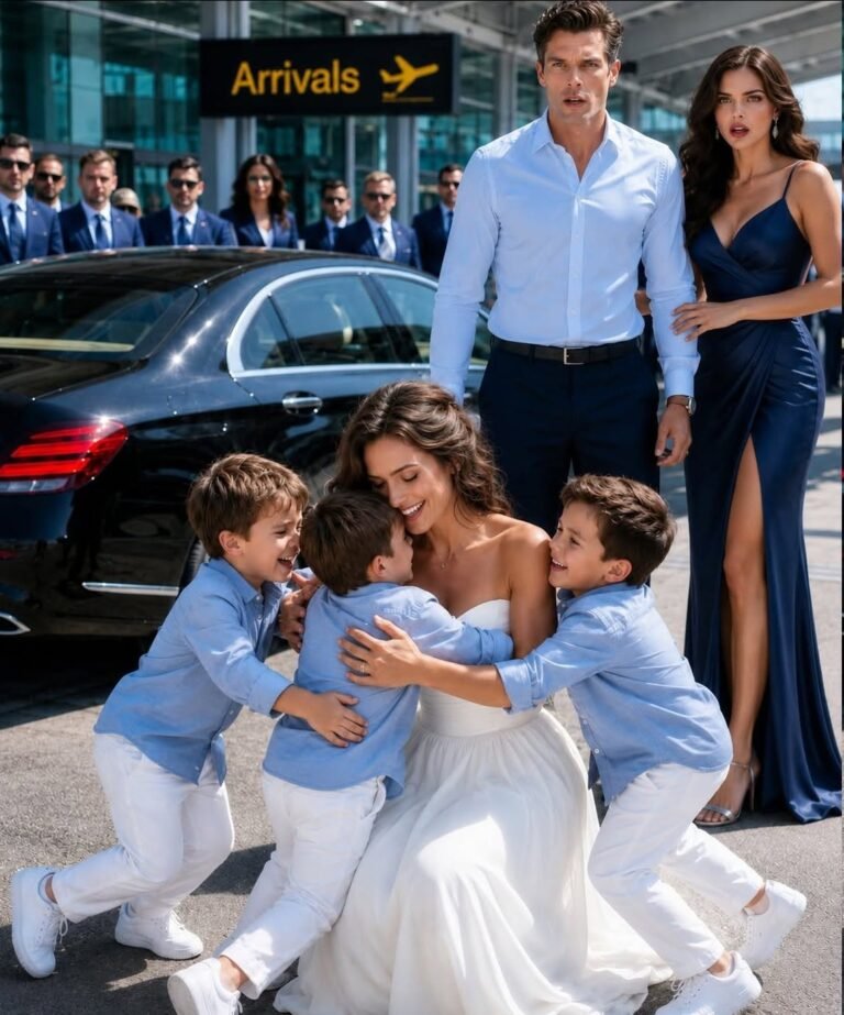 My billionaire ex-husband sat next to me on a flight just to sh3me me—until three little boys stepped out of a Bentley and ran toward me, calling,