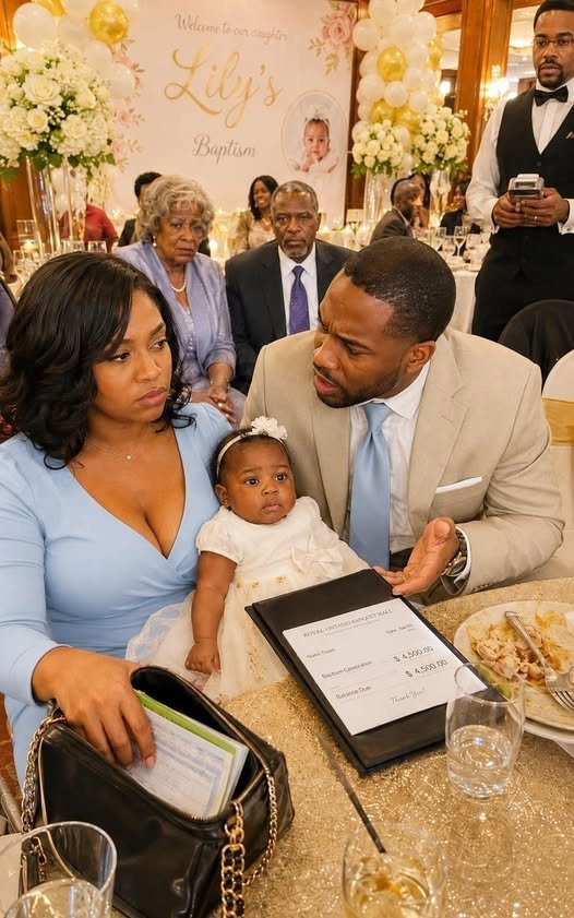 At our daughter’s baptism party, my husband quietly pushed the $4,500 bill toward me and whispered, « Can you pay it with your card? » – What I discovered three days later left me speechless