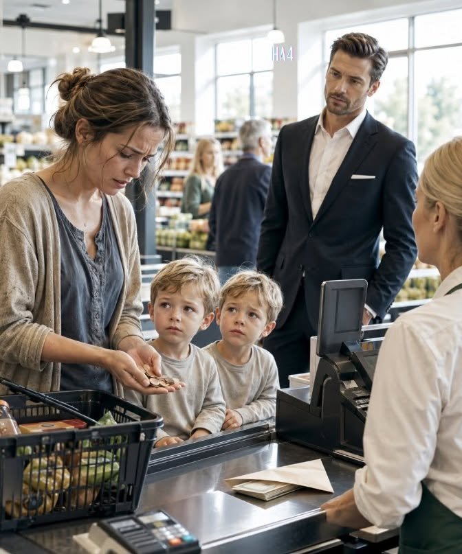 the millionaire saw a broke mom counting pennies beside his twins, but the secret he left at the register changed three lives before anyone learned his name