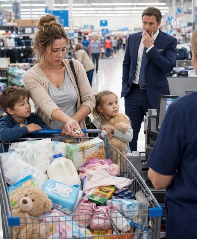 the billionaire froze when a single mom paid with coins at Walmart—because every item in her cart was for her children, and not one thing was for her