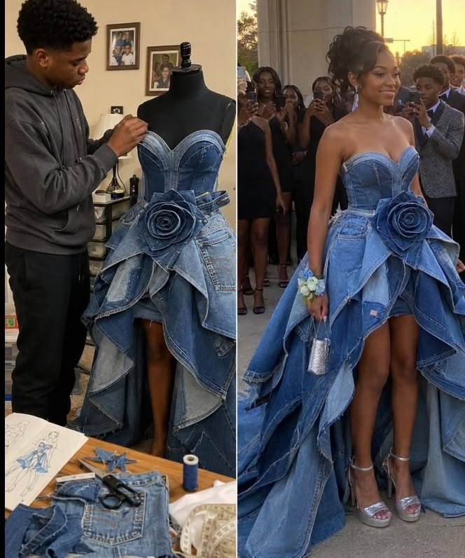 My Stepmom Laughed at the Prom Dress My Brother Sewed From Our Late Mom’s Jeans — By the End of the Night, the Whole School Knew the Truth
