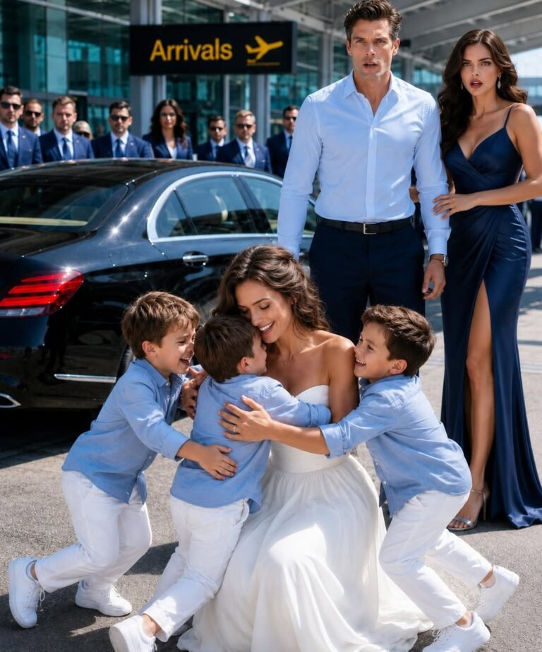 My billionaire ex-husband sat next to me on a flight just to sh3me me—until three little boys stepped out of a Bentley and ran toward me, calling, “Mom!”