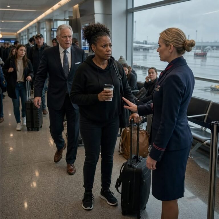She reached the first-class line at JFK with a papShe reached the first-class line at JFK with a pap