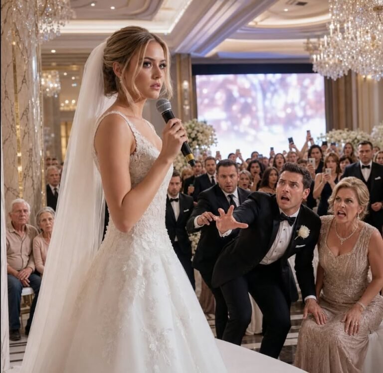 Fifteen minutes before my wedding, I found my parents sitting behind a pillar on two cheap plastic chairs, while my fiancé’s rich family filled the front row like royalty. My mother whispered, “Don’t ruin your day, sweetheart.” But something inside me went cold. I walked straight to the stage, took the microphone, and smiled at the stunned crowd. “Before I say ‘I do,’ there’s something everyone here needs to know.”