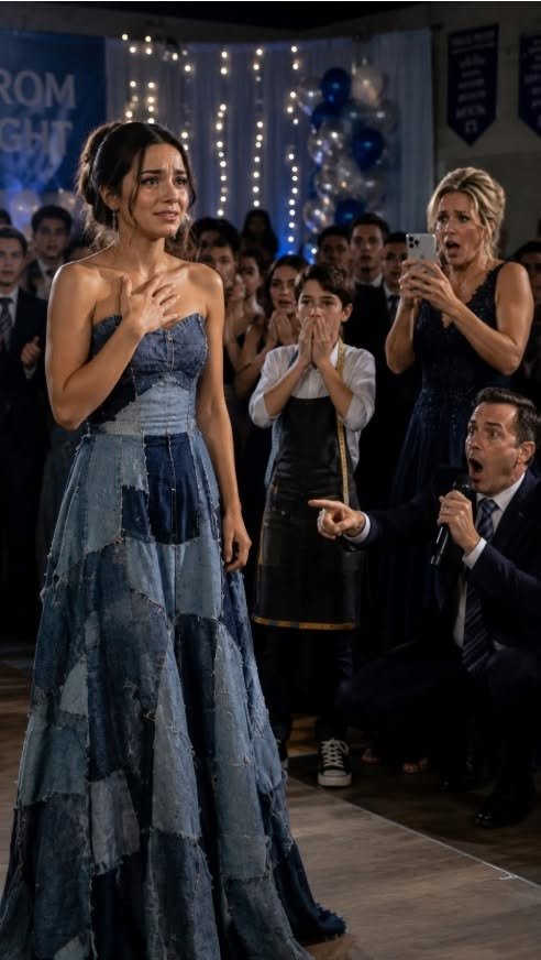 My stepmother mocked the ball gown my little brother had made from our late mother’s jeans — then the headmaster revealed the secret she had been trying to hide.😱💔