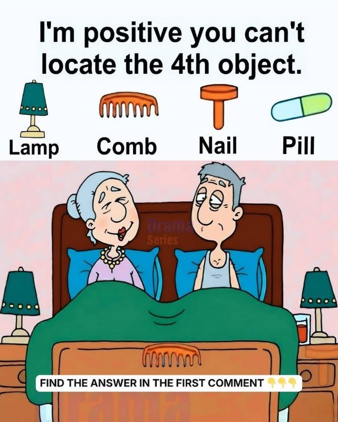 Find 4 Objects: a Lamp, a Comb, a Nail, a and Pill