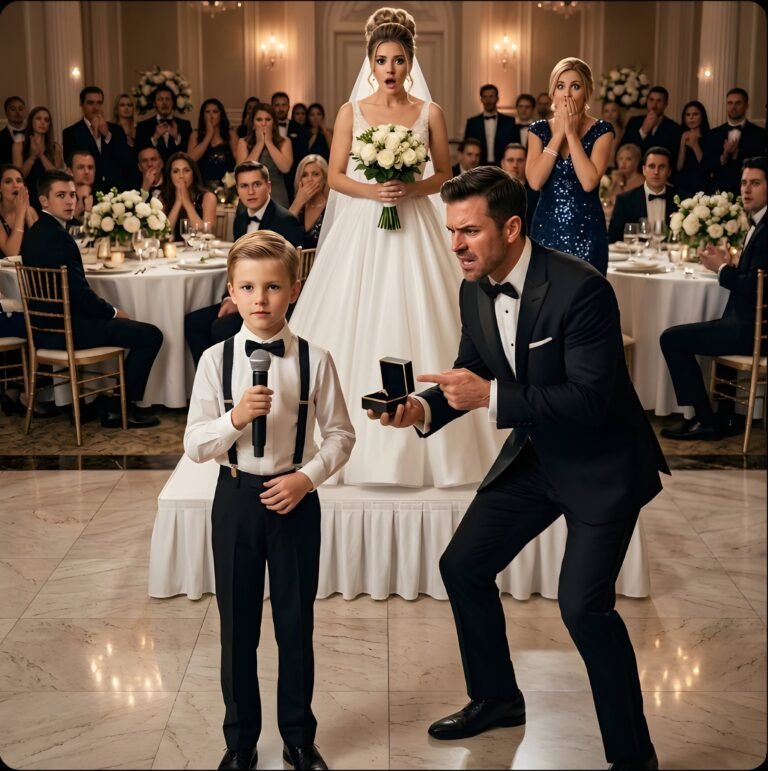 My ex-husband humiliated me at his wedding and mocked me in front of everyone—until my son stood up, gave him a “gift,” and left the entire room in stunned silence.