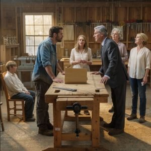 My parents showed up at my workshop with a manila folder and told me, “You have a duty,” because my brother had gambled away everything and they wanted my land to save him — but the moment my wife stepped forward, looked my father in the eye, and said, “I think there’s been a major misunderstanding here, Richard,” the room went dead silent. The folder hit my workbench like a gunshot. My father didn’t come that day to visit. He came with my mother, my brother, and a demand so cold it made the whole workshop feel smaller: sign away my land, sell my business, and save the son they had always decided mattered more. I’m Charles. I’m thirty-two, I build furniture for a living, and for most of my life my family treated my work like a phase. My older brother Marcus went to Wall Street, wore tailored suits, married a polished social-media wife, and got praised like he was the future itself. I married Eleanor. To them, that was almost as bad as becoming a woodworker. They started showing us exactly what they thought at our wedding. We got married under an old oak tree on family land, with wildflowers in mason jars and hay bales for seats, and for a few hours it felt like the kind of day you’d want to live inside forever. Then Marcus raised his glass and smirked. He said he’d always thought my one true love was “a block of wood.” Then he looked at Eleanor and called her “earthy” in that slick, expensive tone people use when they want to insult you without getting their hands dirty. My mother smiled weakly. My father followed with a toast that sounded like he was mourning my ambition. Later, when I apologized, Eleanor touched my chest and said, “What we have is solid. It’s oak. They’re particle board.” I laughed then, but she was right in ways I hadn’t fully learned yet. A few years later Marcus and his wife invited us to their summer place out east. I spent a week building them a handcrafted cherry coffee table, and Sophia took one look at it and had a staff member dump it on the patio beside a trash can. That was the whole night in miniature. Marcus paraded me around to his finance friends as “the artist in the family,” then started boasting about how smart investors know which companies are weak before everyone else does. Finally he looked at me in front of the room and asked, “How’s the whittling business, little brother? Still playing in the dirt?” For one second I felt sixteen again. Then Eleanor took a sip of water and said, calm as a blade, “At least we sleep well at night, Marcus, without worrying about whose retirement fund we just gambled away.” The room went silent. On our way out, my younger sister Laura caught my arm and whispered, “Be careful. He’s in deeper than he lets on.” She was right. About a year later Laura called me on a rainy Tuesday, voice shaking. Marcus hadn’t just lost money. He’d lost everything. Not just his own, either. Clients. Friends of my father’s. Retirement accounts. Debt. Lawyers. Then she told me the part that turned my stomach. Dad was saying I was the only one left with a real asset. My land. The workshop they had mocked. The life they had dismissed. Suddenly all of it was valuable now that their golden boy needed somewhere to hide the damage. A few days later my mother called and announced a “family brunch” in that bright fake voice people use when they think politeness can cover greed. There was no brunch. There was my father pacing in front of the fireplace, my mother crying into a tissue, Marcus looking ten years older, and one sentence waiting in the room before anyone said it. Sell the land. My father called it a solution. My mother called my workshop “just a piece of dirt with a shed on it.” Marcus barely spoke at all, which somehow made it worse. He sat there like wreckage and still expected someone else to drag him to shore. I told them no. My father shouted that family is everything. My mother begged. Then she said the one word that killed something in me for good. “Hobby.” All the years of work. All the commissions. All the scars on my hands. All the pride I had built board by board. A hobby. We walked out, and I thought maybe that was the ugliest part. Then the letter arrived. It came by courier in a crisp city envelope from a law firm I’d never heard of. Inside was a formal demand telling me I was expected to cooperate in selling the property at my address because of my moral and familial obligations. It gave me a deadline, like I was some clerk refusing to process paperwork. I stood there in the smell of cut oak reading it twice. Eleanor read it over my shoulder and didn’t panic. She just got very still, which somehow felt stronger than anger. We met with a lawyer, and for the first time since Laura’s call, I stopped feeling hunted and started feeling like my family didn’t understand the ground they were standing on. But they kept coming. The Monday after their deadline passed, three cars rolled down my gravel driveway. My father’s Mercedes. Marcus’s downgraded Lexus. A third car for their lawyer. My mother’s face was already red around the eyes, and my father was carrying a thick manila folder like it was a weapon. The smell inside the workshop was oak, oil, metal, and panic. Marcus dropped into one of my chairs and stared at the sawdust on the floor. My father slapped the folder onto the workbench between us and told me we were done talking. Sign the papers. Be a man. Do your duty. I didn’t touch the folder. I told him no again. That was when he made the mistake that changed everything. He stopped trying to break me and turned to Eleanor instead, like she was the softer target. Like she was still just the quiet wife he had mocked for years. Like she might talk sense into the son he never understood. “Talk some sense into your husband,” he said. Eleanor stepped forward beside the workbench. She looked at the folder. Then she looked at my father. The faintest smile touched her mouth. And when she finally spoke, every sound in that workshop seemed to stop. “I think there’s been a major misunderstanding here, Richard.”