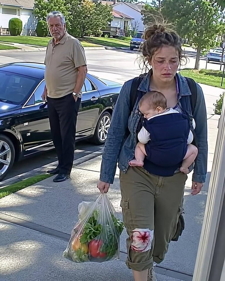 My dad saw me limping down the street, holding my baby and grocery bags, and asked where my car was. When I quietly explained that my partner’s mother had taken it and expected gratitude, his expression changed instantly.