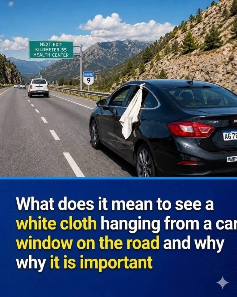 White cloth hanging from a car window: what does this informal road sign mean?