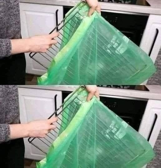 No need to scrub, just put the oven rack in a bag and it will be as good as new.