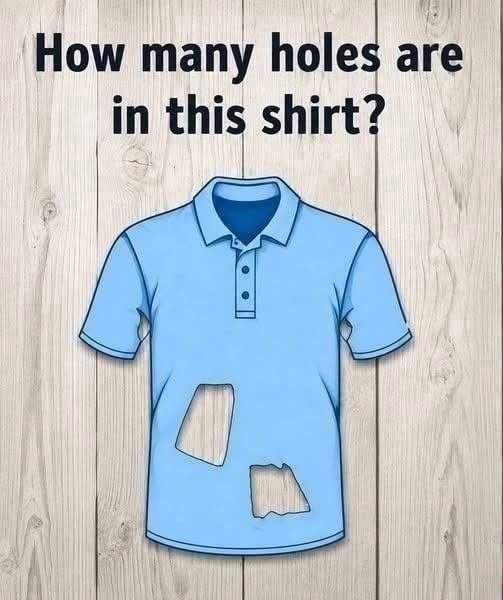 Only 1 in 7 get this right: How many holes does this T-shirt have?