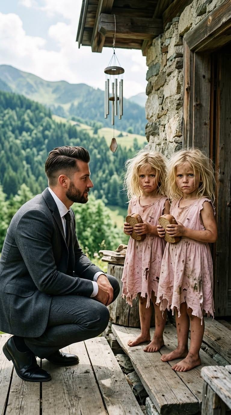I drove to my late wife’s mountain house to say goodbye to the life we had lost. Instead, I found two abandoned twin girls standing on the porch, clutching pieces of stale bread like treasure. What happened next turned a weekend of grief into a desperate fight for survival I never expected…