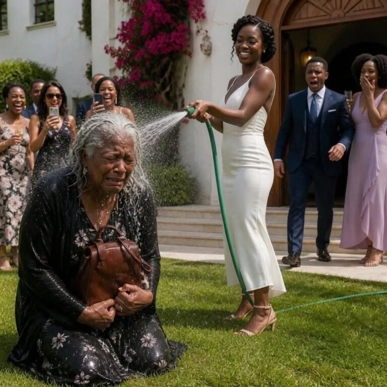At my son’s engagement party, his fiancée bathed me with a hose in front of 30 guests and mocked me: “Beggers don’t get married here.” I just clutched my shopping bag against my chest, letting my phone keep recording, waiting for her to discover who she really was.