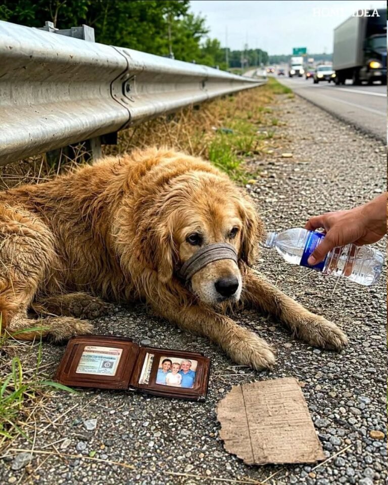 The golden retriever lying by the side of the highway wasn’t guarding a lost wallet. He was waiting beside the last thing his owner had left behind…