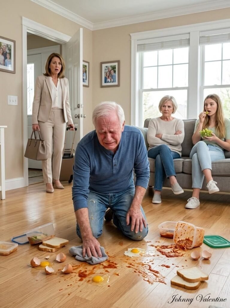 Woman returned early from a business trip and found her father kneeling on the floor cleaning, while her mother-in-law mocked him: “This house