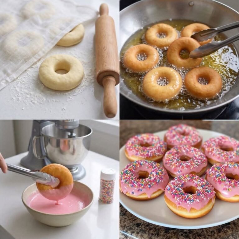 Ring Doughnuts with Pink Glaze & Sugar Sprinkles