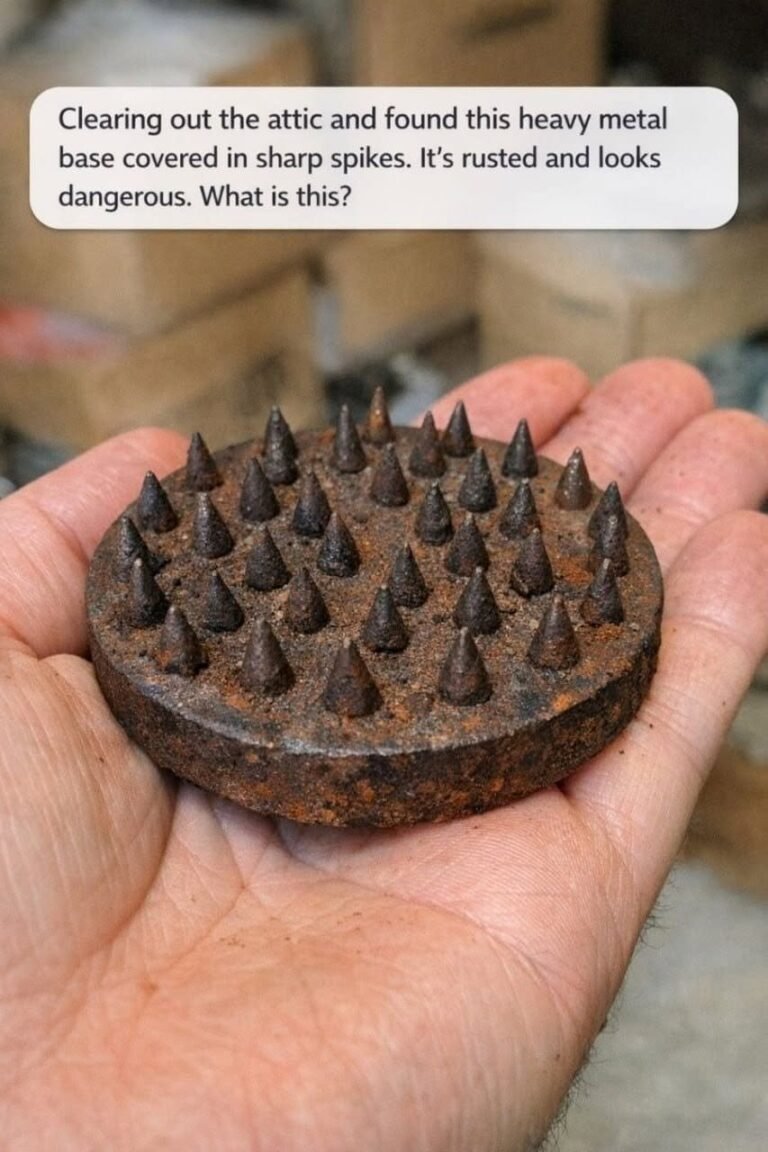 Clearing out the attic and found this heavy metal base covered in sharp spikes.